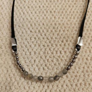 Caroline Neron Leather, silver and precious stones necklace